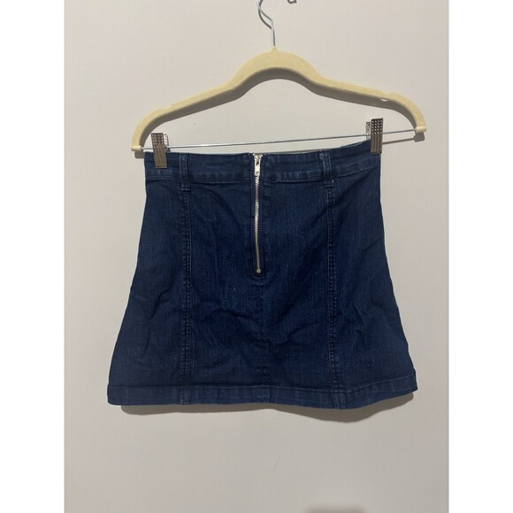 Signature Eight Mini Skirt Womens Medium Blue Denim Lace Up Front Back Zipper - Picture 2 of 2